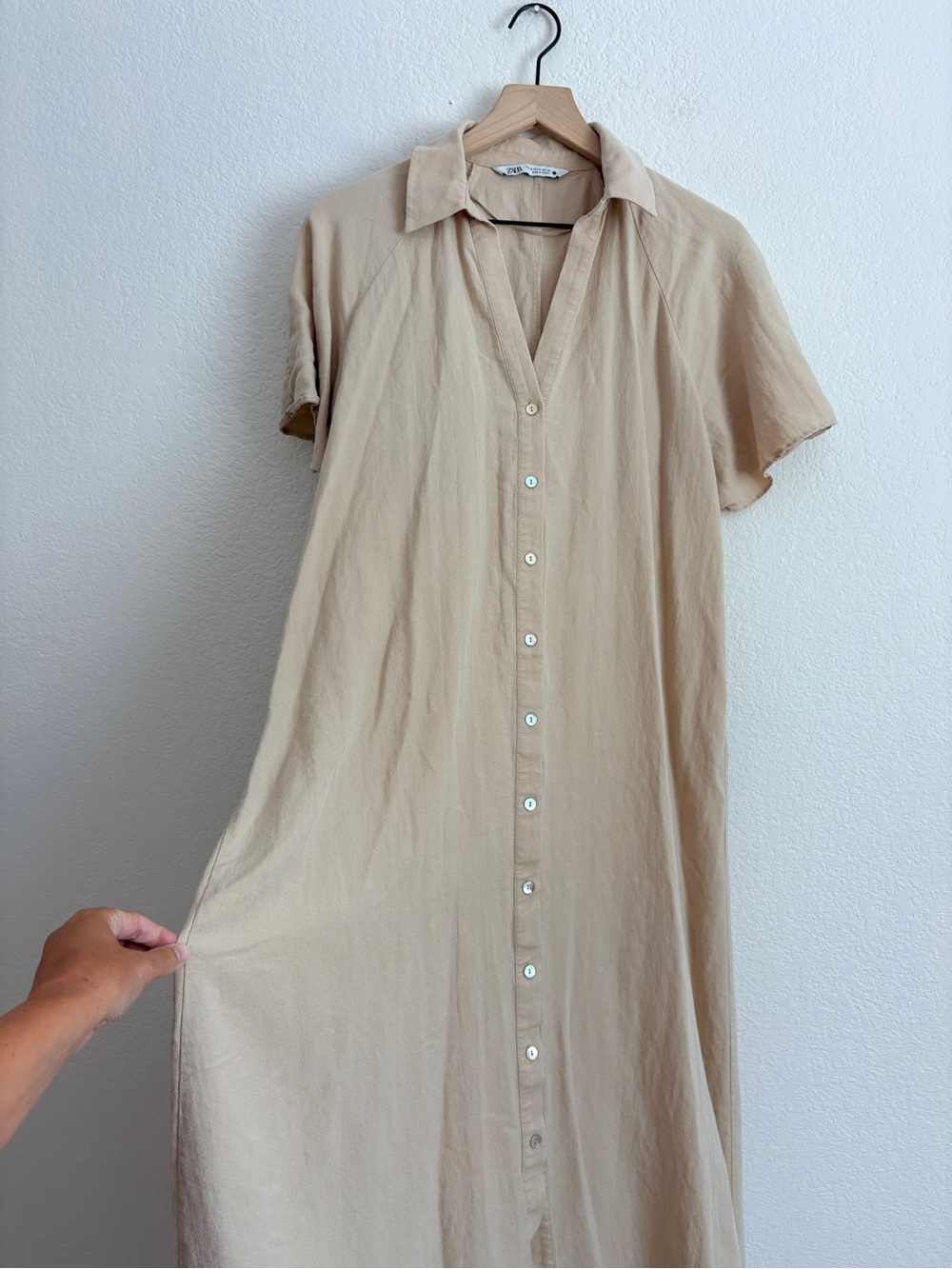 Zara Cream Button-Front Midi Shirt Dress - Picture 9 of 9